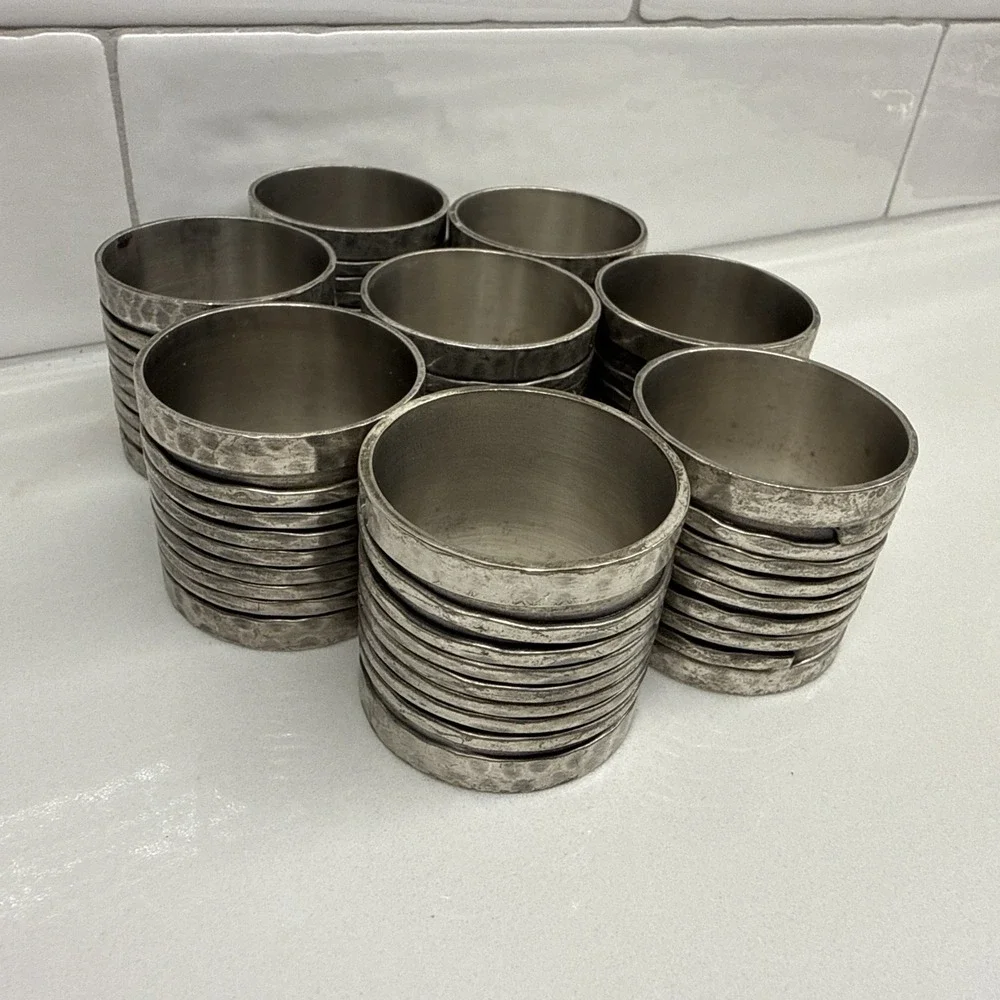 Vintage Brutalist Napkin Rings Set of 8 Pewter Tone Wrapped Coil Modernist